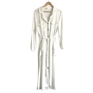 Lole Pearse Long-Sleeve Linen Blend Dress Womens XL in White